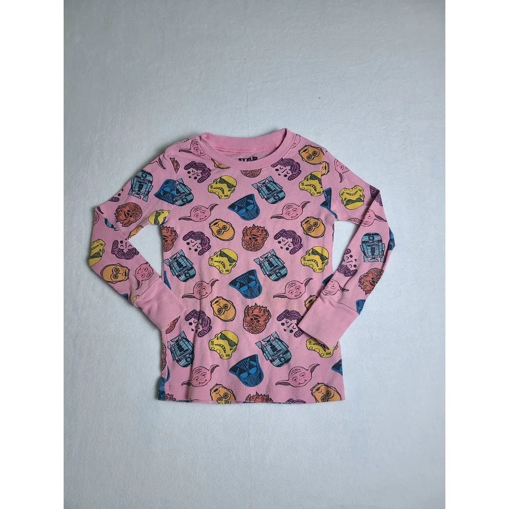 Spotted Zebra Star Wars Pajama Top Kids XS/5 Pink Character Print Long Sleeve